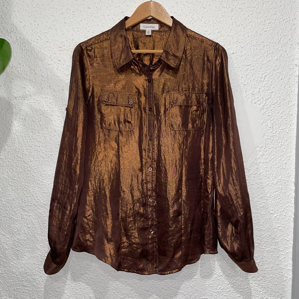 Calvin Klein Metallic Copper Brown Blouse